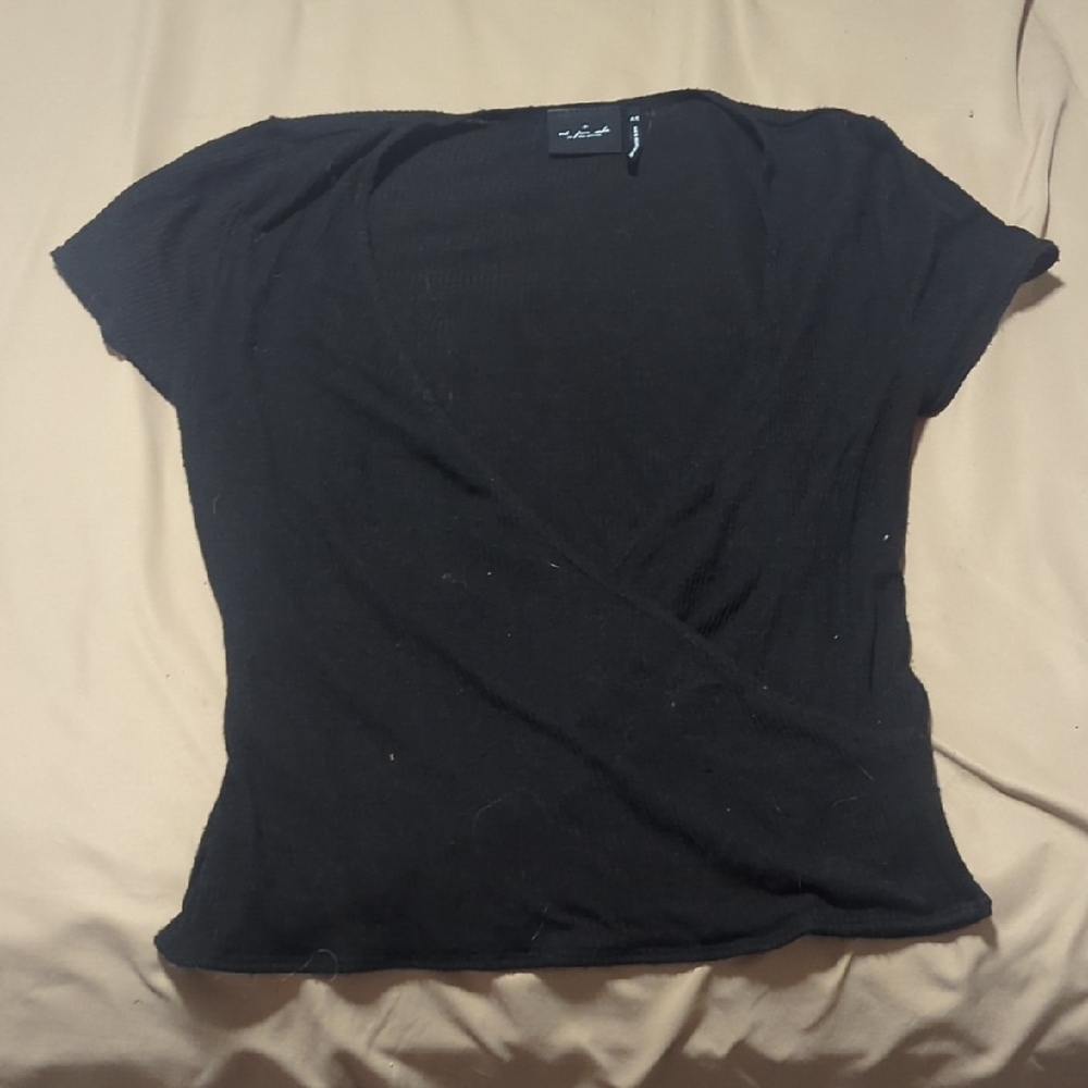 Urban Outfitters Black Short Sleeve Wrap Top